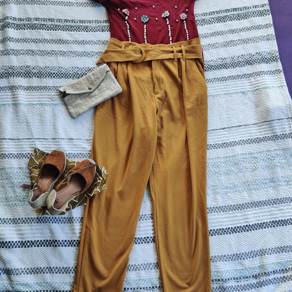 ZARA|| MUSTARD BELTED TROUSERS SIZE L - Picture 4 of 9
